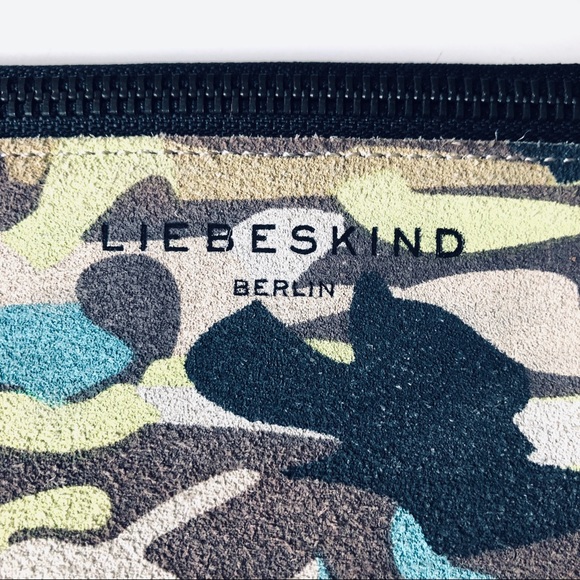 Liebeskind Berlin Lime Blue Gray Camo Zip Leather Pouch - Picture 3 of 8
